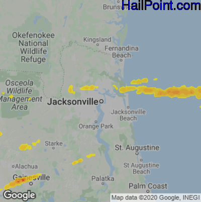 Hail Map for Jacksonville, FL Region on April 11, 2025
