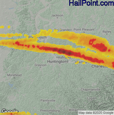Hail Map for Asheland, KY Region on April 14, 2025