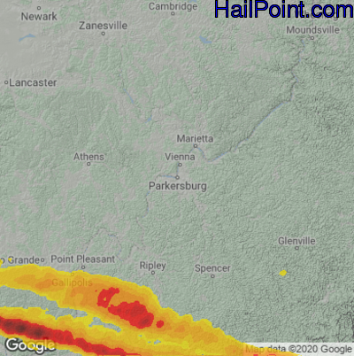 Hail Map for Parkersburg, WV Region on April 14, 2025 