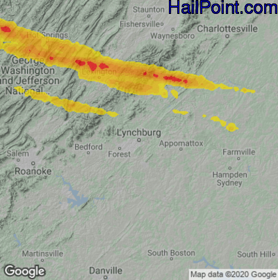 Hail Map for Lynchburg, VA Region on April 14, 2025
