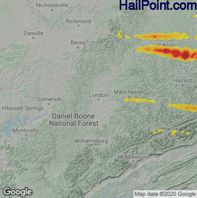 Hail Map London, KY April 14, 2025 