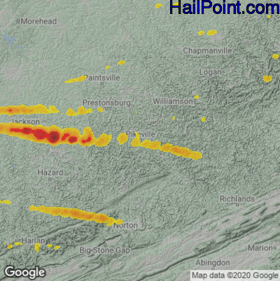 Hail Map Pikeville, KY April 14, 2025 