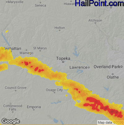 Hail Map for Topeka, KS Region on April 17, 2025