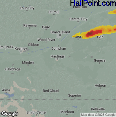 Hail Map for Hastings, NE Region on April 17, 2025
