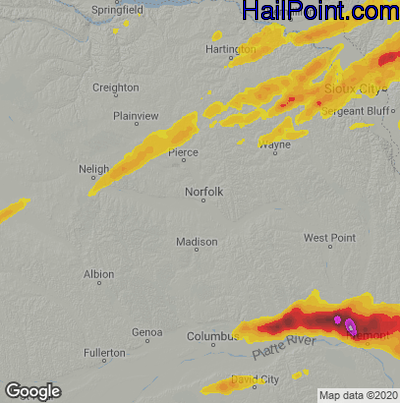 Hail Map for Norfolk, NE Region on April 17, 2025 