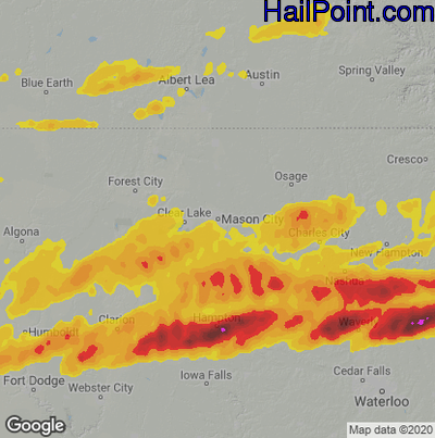 Hail Map for Mason City, IA Region on April 17, 2025