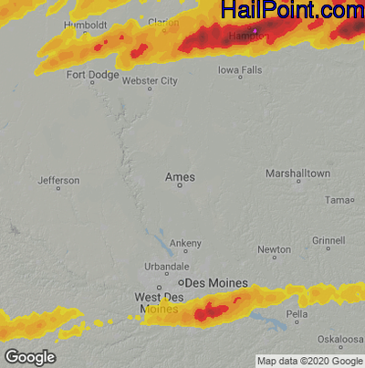Hail Map for Ames, IA Region on April 18, 2025
