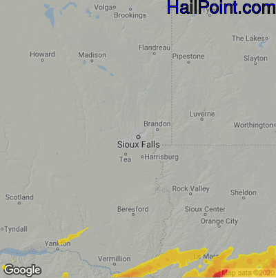 Hail Map for Sioux Falls, SD Region on April 18, 2025