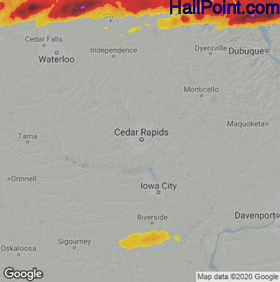 Hail Map for Cedar Rapids, IA Region on April 18, 2025