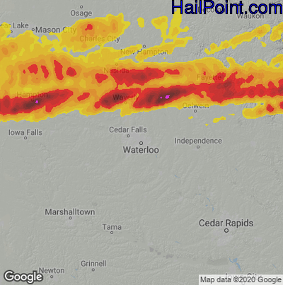 Hail Map for Waterloo, IA Region on April 18, 2025