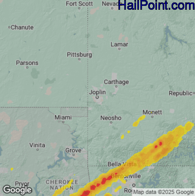 Hail Map for Joplin, MO Region on April 19, 2025