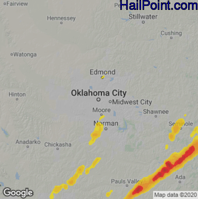 Hail Map for Oklahoma City, OK Region on April 19, 2025
