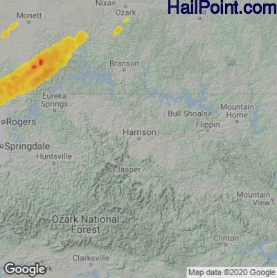 Hail Map for Harrison, AR Region on April 19, 2025 