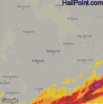 Hail Map for Midland, TX Region on April 19, 2025