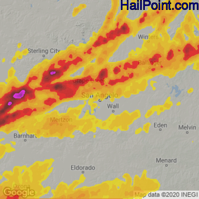 Hail Map for San Angelo, TX Region on April 19, 2025
