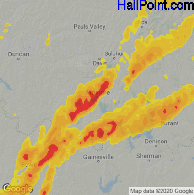 Hail Map for Ardmore, OK Region on April 19, 2025