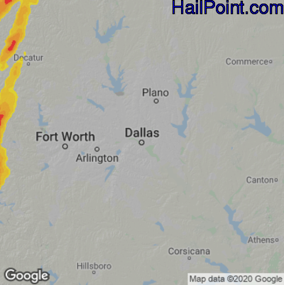 Hail Map Dallas, TX April 20, 2025 