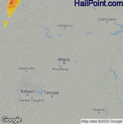 Hail Map for Waco, TX Region on April 20, 2025