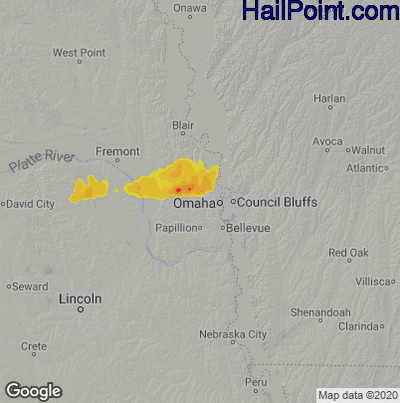 Hail Map for Omaha, NE Region on April 22, 2025
