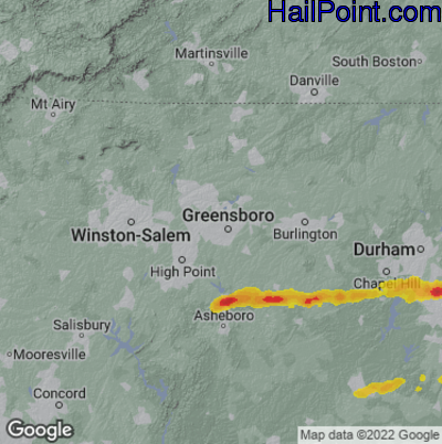 Hail Map for Greensboro, NC Region on April 22, 2025