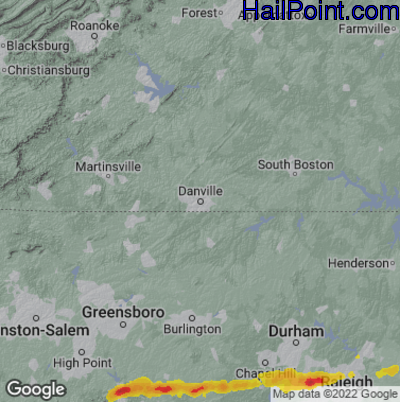 Hail Map for Danville, VA Region on April 22, 2025
