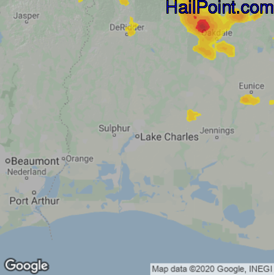 Hail Map for Lake Charles, LA Region on April 22, 2025