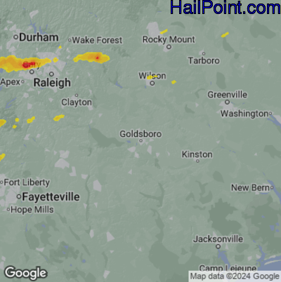 Hail Map for Goldsboro, NC Region on April 22, 2025 