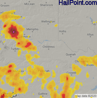 Hail Map for Childress, TX Region on April 22, 2025