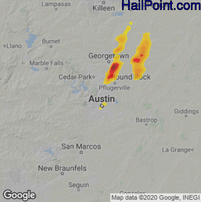 Hail Map for Austin, TX Region on April 23, 2025