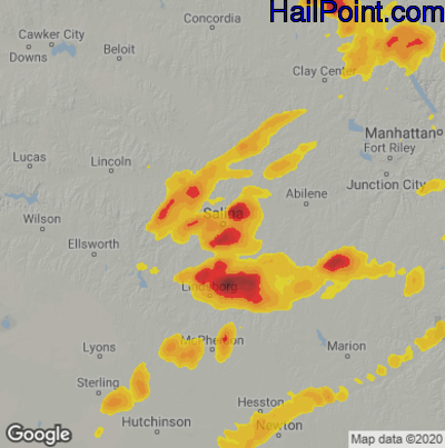 Hail Map for Salina, KS Region on April 23, 2025