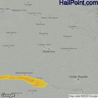 Hail Map for Waterloo, IA Region on April 23, 2025