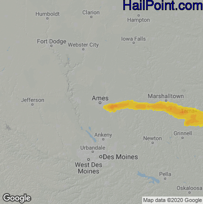 Hail Map for Ames, IA Region on April 23, 2025
