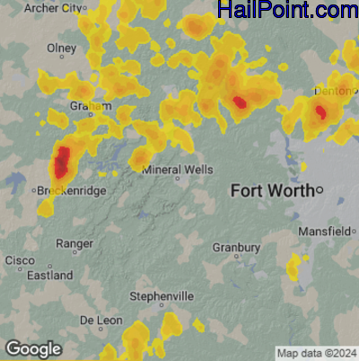 Hail Map Mineral Wells, TX April 23, 2025 