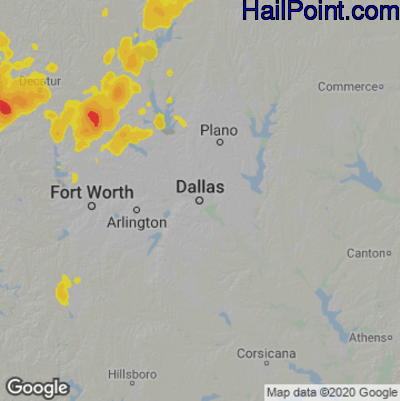 Hail Map for Dallas, TX Region on April 23, 2025