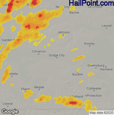 Hail Map for Dodge City, KS Region on April 23, 2025