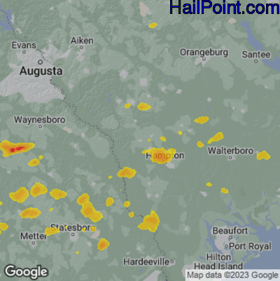 Hail Map for Allendale, SC Region on April 23, 2025