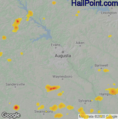 Hail Map for Augusta, GA Region on April 23, 2025