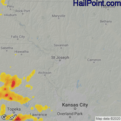 Hail Map for St. Joseph, MO Region on April 23, 2025