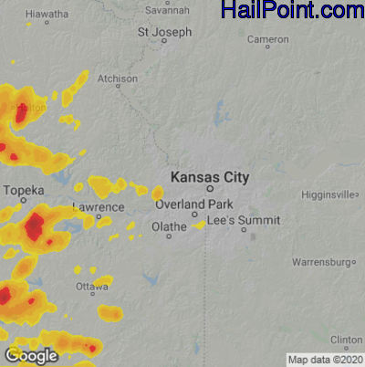 Hail Map for Kansas City, KS Region on April 23, 2025