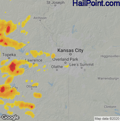 Hail Map for Shawnee, KS Region on April 23, 2025 