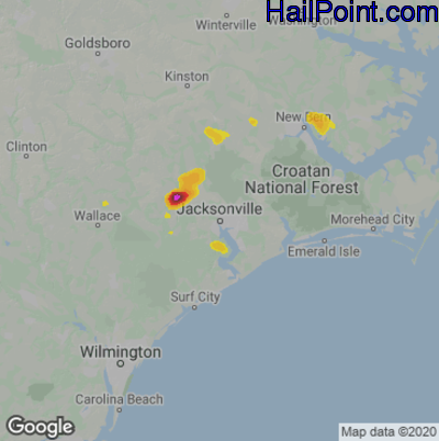 Hail Map for Jacksonville, NC Region on April 23, 2025