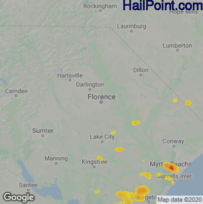 Hail Map for Florence, SC Region on April 23, 2025