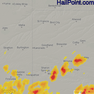 Hail Map for Goodland, KS Region on April 23, 2025