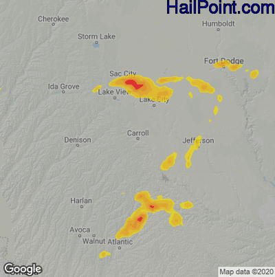 Hail Map for Carroll, IA Region on April 23, 2025