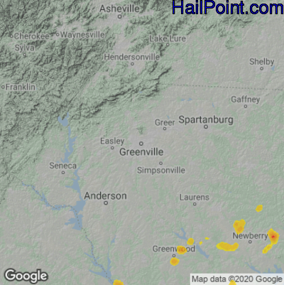Hail Map for Greenville, SC Region on April 23, 2025