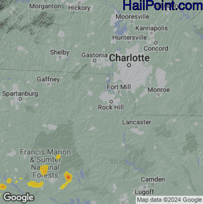 Hail Map for Rock Hill, SC Region on April 23, 2025