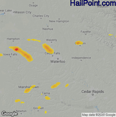 Hail Map for Waterloo, IA Region on April 23, 2025