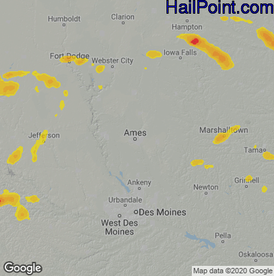 Hail Map for Ames, IA Region on April 23, 2025