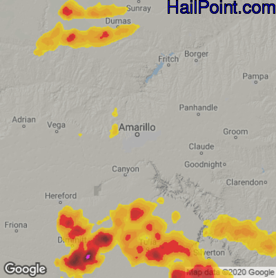 Hail Map for Amarillo, TX Region on April 23, 2025