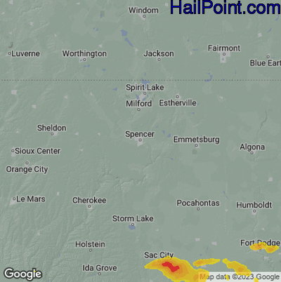 Hail Map for Spencer, IA Region on April 24, 2025